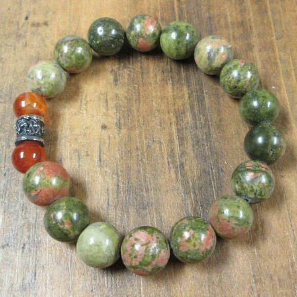 MERRISOTA JEWELRY Unakite Jasper Red Fire Agate Stretch Bracelet Size 7 Inch NEW - Picture 4 of 6